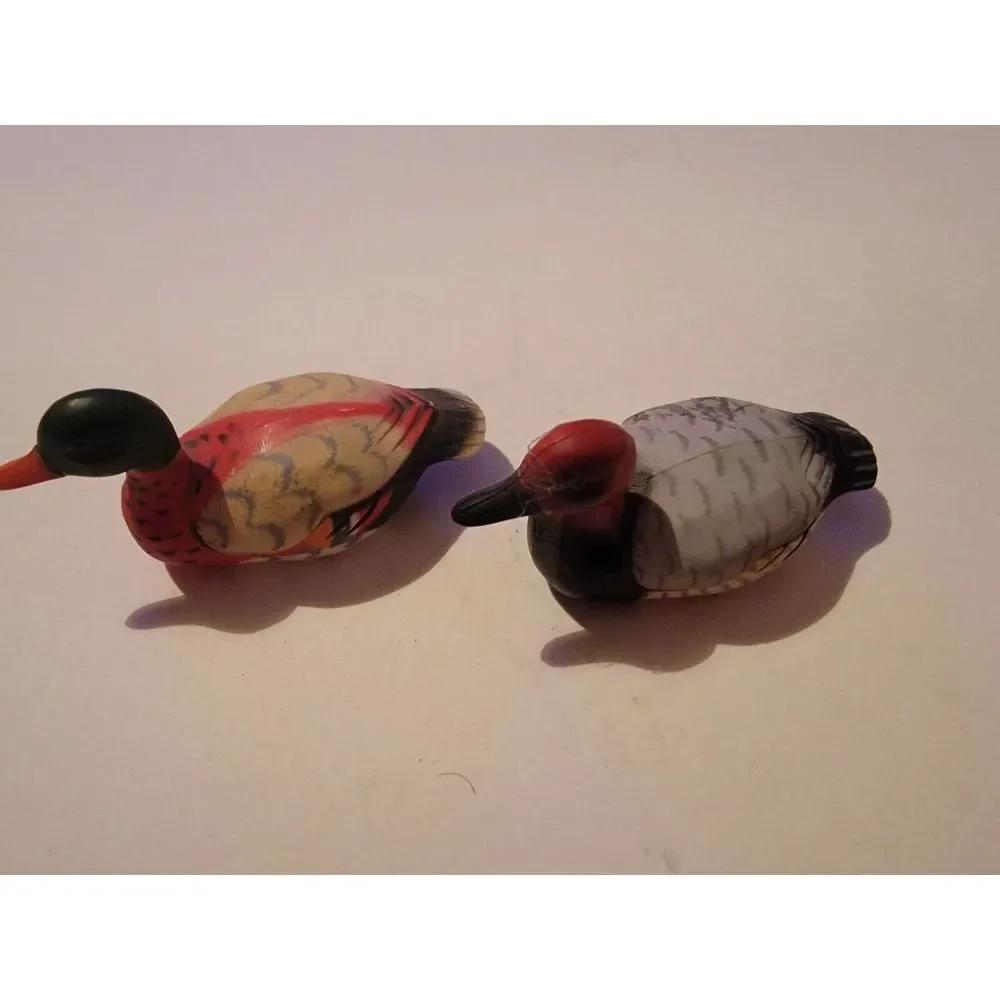 2 Miniature Duck Figurines Display Figures Made In Hong Kong 3